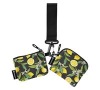 Women's Coin Purses Card Cases Compact Size Credit Card Wallet Case with Zipper Coin Pocket for Women Men 2 Pcs, Lemon Fruits Flowers Leaves, 4.13"(L) x 3.5"(W), Travel Accessory