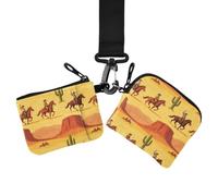 Women's Coin Purses Card Cases, Credit Card Wallet Organizer | Small Portable, with Wristle Strap, 2 Pcs, Office Work, Western Desert Cowboys