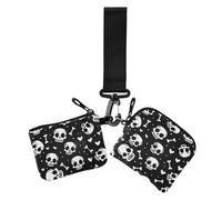 Women's Coin Purses Card Cases Cute Skulls Bones Hearts Black White Minimalist Card Organizer Purse with Wristle Strap for Work Travel 2 Packs, cute skulls bones hearts black white, 4.13" x 3.51" &