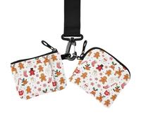 Women's Coin Purses Card Cases, Key Chain Wallet Change Purse | Slim Detachable, with Keychain, 2 Pcs, Office Work, Gingerbread Man Reindeer