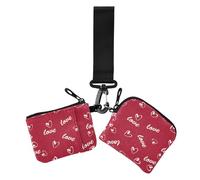 Women's Coin Purses Card Cases Valentines Cute Love Text Hearts Red Slim Detachable Coin Purse Change Holder with Zipper Coin Pocket for Men Women 2 Packs, valentines Cute love text hearts red, 4.13"