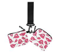 Women's Coin Purses Card Cases Valentines Kisses Lips Red Doodles Large Capacity Card Wallet Money Organizer with Keychain for Ladies Girls 2 Pcs, valentines kisses lips red Doodles, 4.13" x 3.51" &