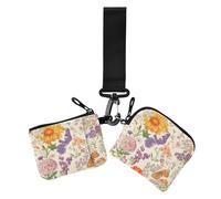 Women's Coin Purses Card Cases Vintage Flowers Rustic Beige Slim Detachable Credit Card Wallet Organizer with Keychain for Women Men 2 Pcs, vintage Flowers rustic747, 4.13" x 3.51" & 4.13" x 4.13",