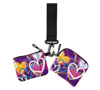 Women's Coin Wallet Card Holder 1970s Disco Retro Grunge Graffiti Cute Fashion Zipper Wallet Coin Bag with Wristle Strap for Work Travel 2 Packs, 1970S disco retro grunge graffiti54, 4.13" x 3.51" &