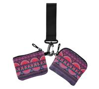 Women's Coin Wallet Card Holder Ethnic Boho Purple Compact Size Women Credit Card Case Coin Purse with Wristle Strap for Men Women 2 Packs, ethnic boho purple, 4.13" x 3.51" & 4.13" x 4.13", Retro