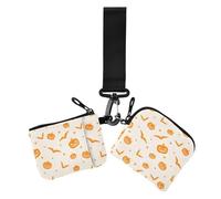 Women's Coin Wallet Card Holder Happy Halloween Gold Pumpkins Bats Thin Flat Change Purse Wallet with Zipper Pocket for Work Travel 2 Packs, Happy Hallow171een, 4.13" x 3.51" & 4.13" x 4.13", Retro