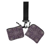 Women's Coin Wallet Card Holder Merry Christmas Ethnic Purple Thin Flat Zipper Wallet Coin Bag with Zipper Pocket for Women Men 2 Pcs, Merry Christmas3, 4.13" x 3.51" & 4.13" x 4.13", Retro