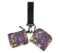 Women's Coin Wallet Card Holder Retro Floral Purple Rustic Small Detachable Key Chain Wallet Change Purse with Zipper Pocket for Work Travel 2 Packs, retro floral purple rustic87, 4.13" x 3.51" &