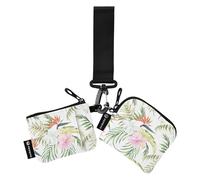 Women's Coin Wallet Card Holder Small Portable Identity Card Protector with Keychain for Ladies Girls 2 Packs, Tropical Jungle Pattern Flower, 4.13"(L) x 3.5"(W), Travel Accessory