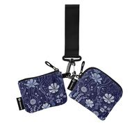 Women's Coin Wallet Card Holder Small Portable Identity Card Protector with Keychain for Ladies Girls 2 Packs, Navy Blue Vintage Cute Wild flower, 4.13"(L) x 3.5"(W), Travel Accessory