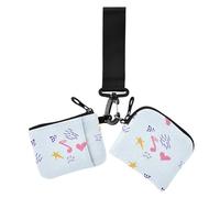 Women's Coin Wallet Card Holder Valentine's Day Peach Musical Notes Doodles Blue Small Portable Wristlet Wallet Key Holder with Wristle Strap for Ladies Girls 2 Packs, Valentine's Day Peach musical