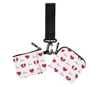 Women's Coin Wallet Card Holder Valentines Love love reds Doodle Cute Fashion Change Purse Key Holder with Keychain for Work Travel 2 Pcs, valentines love love reds doodle, 4.13" x 3.51" & 4.13" x