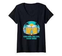 Womens Cold beer, hot sun, good times - Beer at beach S V-Neck T-Shirt