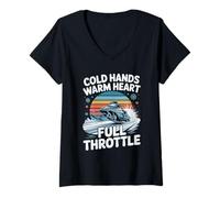 Women's Cold Hands Warm Heart Full Throttle Snowmobile V-Neck T-Shirt