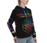 Women's Cold&Play Logo Graphic Black Hoodie Long Sleeve Sweatshirt for Women Hooded Neck Music Band Pullover Clothes Merch for Fans Gift