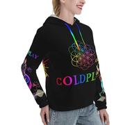 Women's Cold&Play Logo Graphic Black Hoodie Long Sleeve Sweatshirt for Women Hooded Neck Music Band Pullover Clothes Merch for Fans Gift