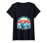 Womens Cold Plunge Club Ice Bath Sunset Seal Design V-Neck T-Shirt