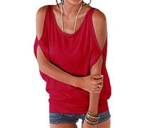 Womens Cold Shoulder Baggy Top Casual Loose Round Neck Tee Shirt Summer Off Shoulder Blouse Women's Casual Cold Shoulder Shirt Short Sleeve Blouse Tops Women Cold Shoulder Tops Casual bat Sleeve top