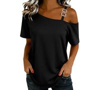 Women's Cold Shoulder T-Shirt Short Sleeve Y2K Off The Shoulder Retro Party Club Wear Tunic Tops Ladies Solid Going Out Basic Shirts Vintage Casual Loose Fit Top