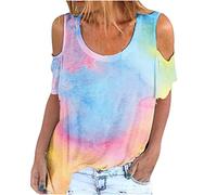 Women's Cold Shoulder Tops Summer Short Sleeve Butterfly Shirts Blouse Stretch Casual Crew Neck T-Shirts Pullover Glitter Clothing, orange, XXL
