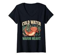 Women's Cold Water Warm Heart Axolotl Aquarium Lover V-Neck T-Shirt