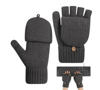 Women's Cold Weather Gloves | Warm Mittens with Flip Flap - Winter Knitted Fingerless Convertible Mittens for Touch Screen - For Running Walking Dogs Hiking Sports Bicycles