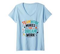 Women's Collaboration Motivation Teamwork Makes The Dream Work V-Neck T-Shirt