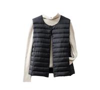 Womens Collarless Down Liner Vest Ultra Lightweight Sleeveless Down Jacket Crewneck Waistcoat Black L