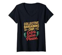 Womens Collective Bargaining Chip Extra Salsa Please Labor Day V-Neck T-Shirt