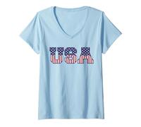 Womens College USA Font Red White Blue Stars and Stripes V-Neck T-Shirt