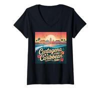 Womens Colombia Flag Cartagena Caribbean Colombian Columbia Flag V-Neck T-Shirt