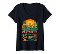 Womens Colombia Flag Cartagena Caribbean Colombian Columbia Flag V-Neck T-Shirt