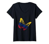 Womens Colombia Flag Colombian Roots Colombian Pride Butterfly V-Neck T-Shirt