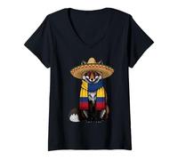 Women's Colombia Flag Fox Colombian Roots Colombian Pride V-Neck T-Shirt