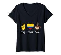 Women's Colombia Paz Amor Cafe Peace Love Coffee V-Neck T-Shirt