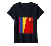 Womens Colombia Soviet Union Flag Colombian CCCP Heritage V-Neck T-Shirt