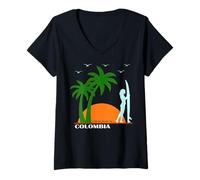 Womens Colombia Surf South America Beach Palms Vacation Souvenir V-Neck T-Shirt