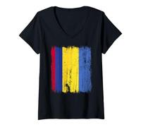 Womens Colombia Ukraine Half Flag Colombian Ukrainian Heritage V-Neck T-Shirt