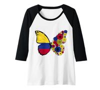 Womens Colombian Flag Pride Colombia Roots Butterfly Women Girls Raglan Baseball Tee