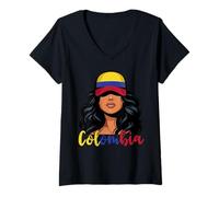 Womens Colombian Girl Colombia Flag Proud Colombiana Women V-Neck T-Shirt