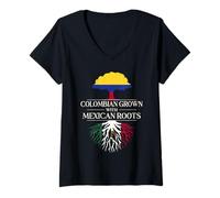 Womens Colombian Grown with Mexican Roots Colombia Mexico V-Neck T-Shirt