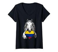 Womens Colombian Pride Heart Horse Colombian Roots Colombia Flag V-Neck T-Shirt