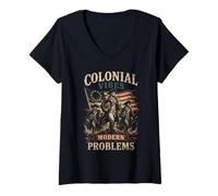 Women's Colonial Vibes Modern Problems Vintage Patriot V-Neck T-Shirt
