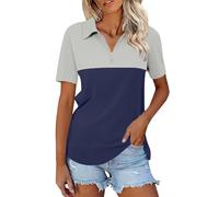 Womens Color Block Golf Polo Shirts Short Sleeve Quarter Zip Athletic Tops Ladies Quick Dry Moisture Wicking Sport T-Shirts UK Light Ashy L