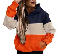 Women's Color-Block Hoodies - Long Sleeve Sweatshirt with Pocket Hoodies Large Size Casual Loose Fashion Pullover Warm Autumn and Winter Outdoor Sportswear