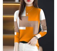 Women's Color Block Long Sleeve Half-High Collar for top Casual Pullover | Half High Collar Shirt Orange Grey Wine Winter Layering Piece Daily Holiday Party Wear