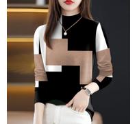 Women's Color Block Long Sleeve Half-High Collar for top Casual Pullover | Half High Collar Shirt Orange Grey Wine Winter Layering Piece Daily Holiday Party Wear