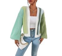 Women's Color Block Open Front Long Sleeve Ribbed Knit Cropped Cardigan Sweaters(4#,L)