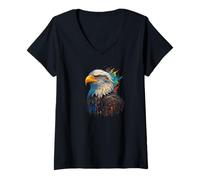 Womens Color Burst Eagle Head Portrait Majestic Bird Realistic Art V-Neck T-Shirt