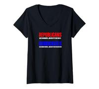 Womens Color-Coded Hypocrisy Red & Blue Shame V-Neck T-Shirt